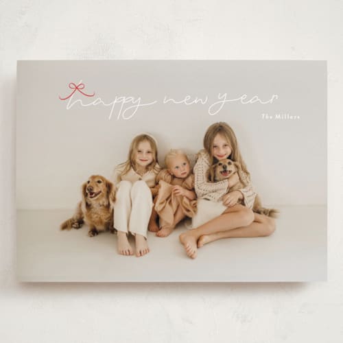 This is a holly holiday photo cards with standard by Phrosné Barwood called little cute bow printing on recycled smooth signature in grand