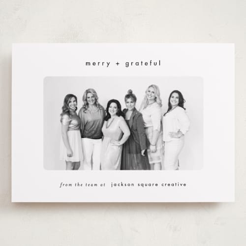 This is a noir holiday photo cards with standard by AK Graphics called simply grateful printing on recycled smooth signature in grand