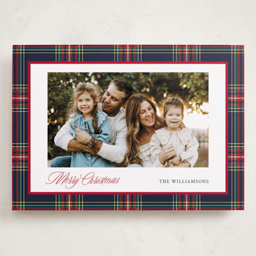This is a navy holiday photo cards with standard by Cindy Reynolds called navy baby printing on recycled smooth signature in grand