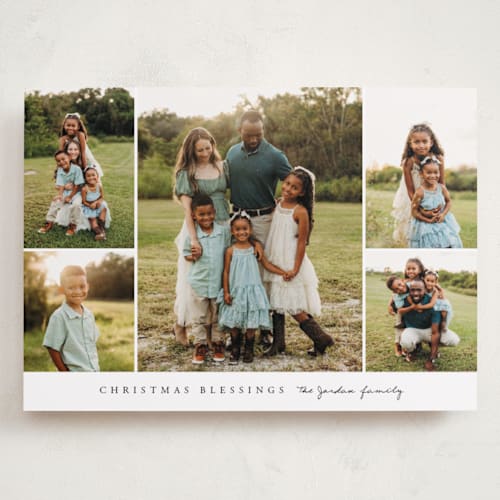 This is a snow holiday photo cards with standard by Angela Garrick called blessed five printing on recycled smooth signature in grand