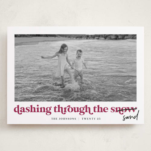 This is a sugar plum holiday photo cards with standard by Louise Kay called dashing holiday printing on recycled smooth signature in grand