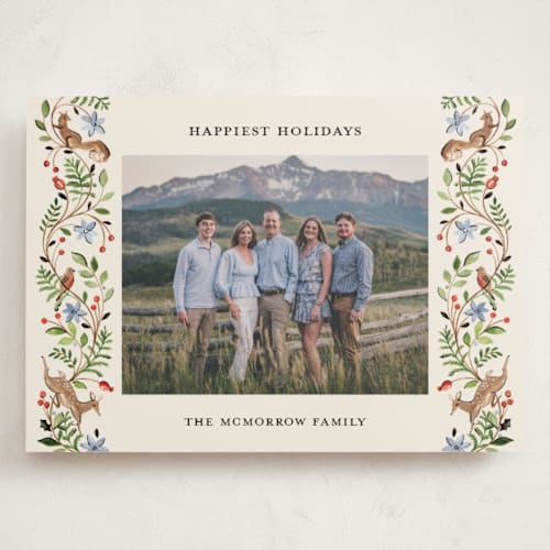 This is a cornflower holiday photo cards with standard by Sarah Knight called highlands printing on recycled smooth signature in grand