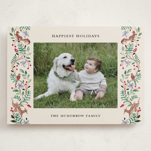 This is a cranberry holiday photo cards with standard by Sarah Knight called highlands printing on recycled smooth signature in grand