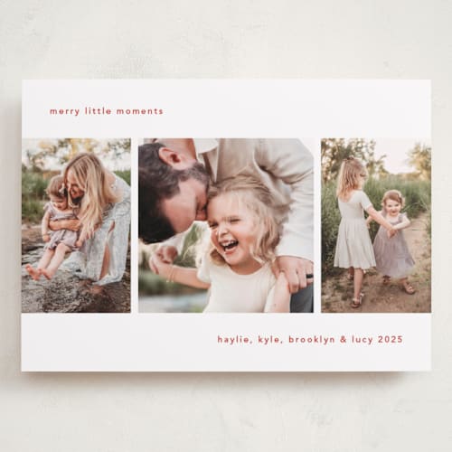 This is a marshmallow holiday photo cards with standard by Mary Kay Garttmeier called merry little moments printing on recycled smooth signature in grand