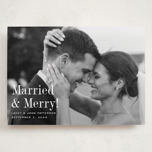 This is a snow holiday photo cards with standard by Megan Davis called eternally merry printing on recycled smooth signature in grand