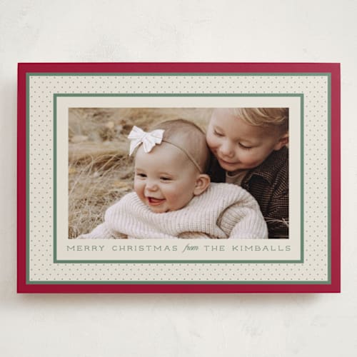 This is a stocking holiday photo cards with standard by Robert and Stella called polka dot frame printing on recycled smooth signature in grand