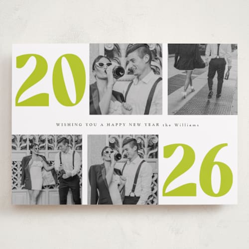 This is a lime holiday photo cards with standard by Baumbirdy called bold newyear printing on recycled smooth signature in grand