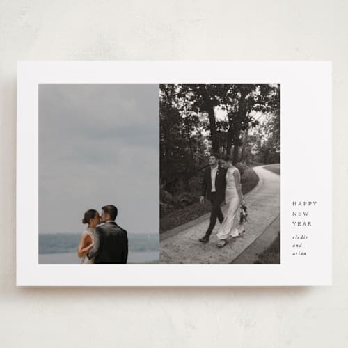 This is a snow holiday photo cards with standard by Olivia Kanaley Inman called perfect pair printing on recycled smooth signature in grand