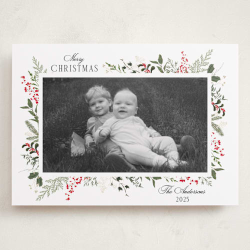 This is a candy cane holiday photo cards with standard by Susan Moyal called always merry printing on recycled smooth signature in grand