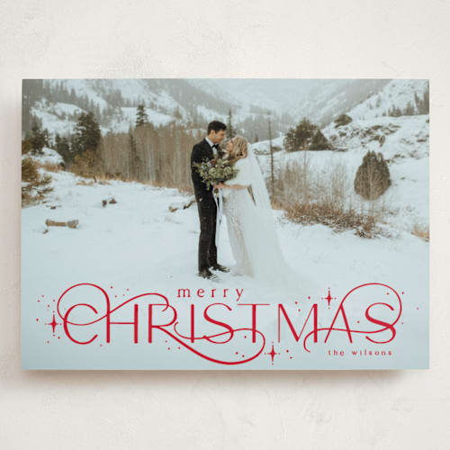 This is a merlot holiday photo cards with standard by Makewells called delicate christmas printing on recycled smooth signature in grand