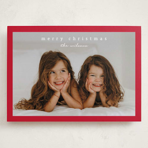 This is a crimson holiday photo cards with standard by Stacey Meacham called simplest border printing on recycled smooth signature in grand