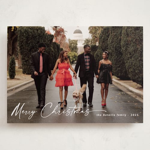 This is a ivory holiday photo cards with standard by Chris Griffith called holiday glee printing on recycled smooth signature in grand