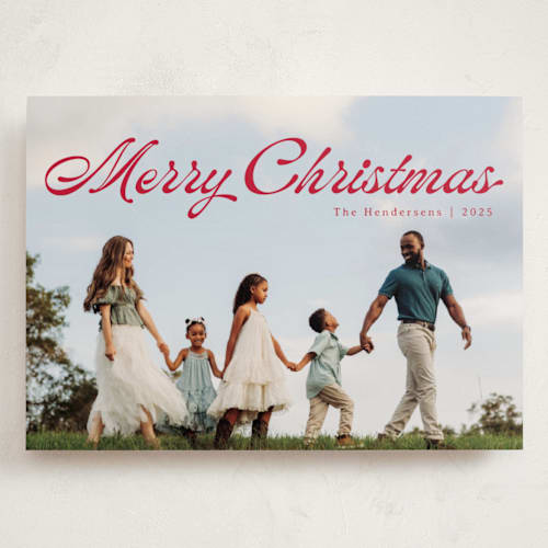 This is a berry holiday photo cards with standard by Ellis called calligraphic printing on recycled smooth signature in grand