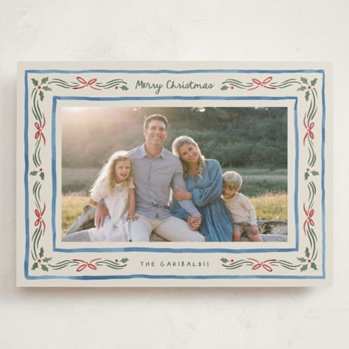 This is a porcelain holiday photo cards with standard by Chris Griffith called holiday gingham printing on recycled smooth signature in grand