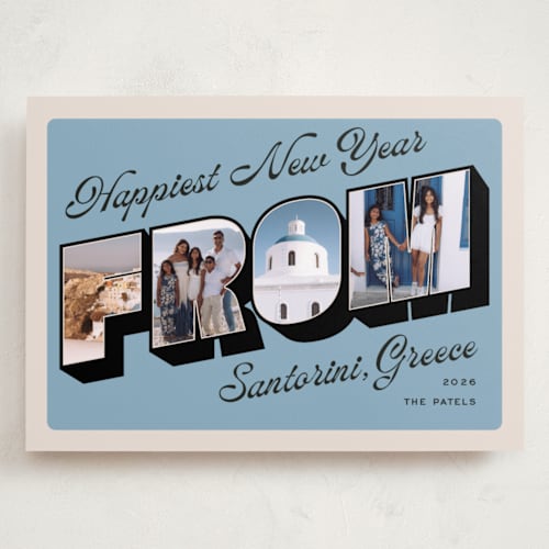 This is a sky holiday photo cards with standard by Claudia Orengo called vintage postcard printing on recycled smooth signature in grand