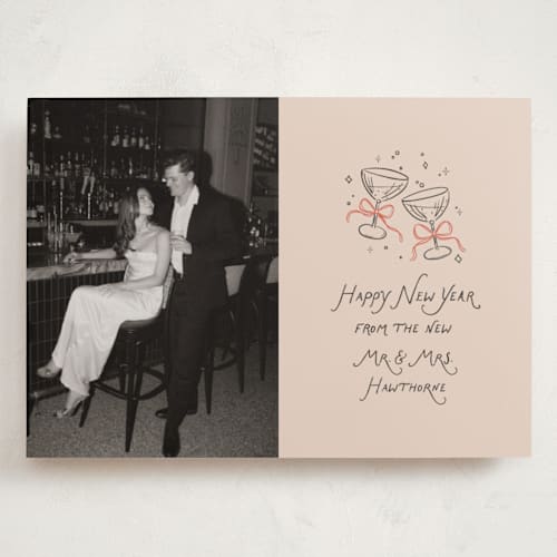 This is a candied grapefruit holiday photo cards with standard by Randi Cirelli called newlywed toast printing on recycled smooth signature in grand