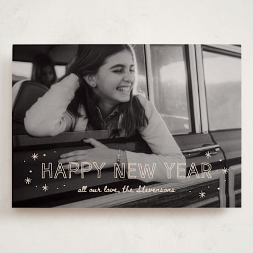 This is a champagne holiday photo cards with standard by Ani Somi called road trip printing on recycled smooth signature in grand