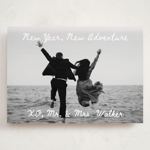 This is a winter holiday photo cards with standard by Alethea and Ruth called new adventure xo's printing on recycled smooth signature in grand