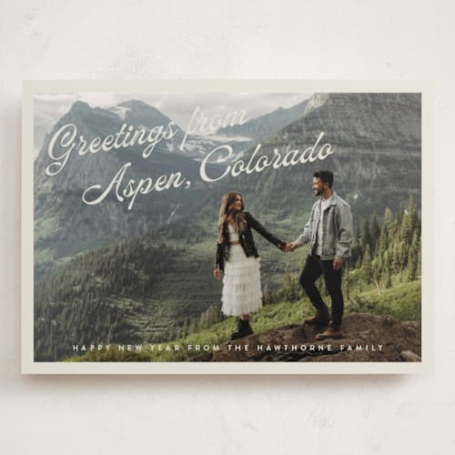 This is a eggnog holiday photo cards with standard by Randi Cirelli called globetrotting greetings printing on recycled smooth signature in grand