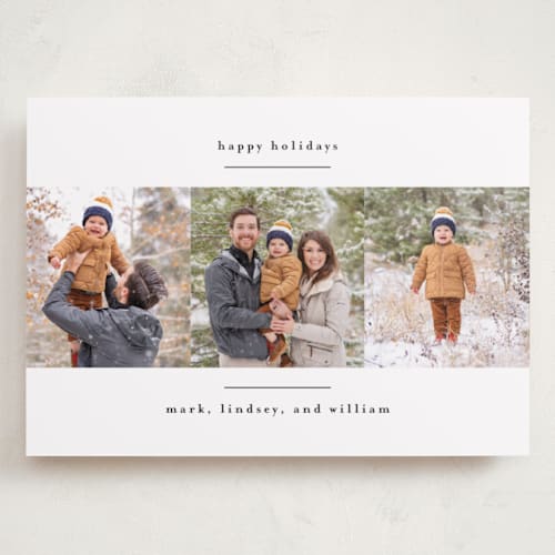 This is a crisp snow holiday photo cards with standard by Kate Ross called modern minimalist printing on recycled smooth signature in grand