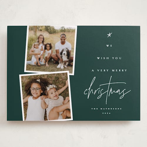 This is a forest holiday photo cards with standard by Kelly Schmidt called very merry printing on recycled smooth signature in grand