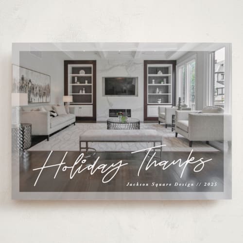 This is a snow holiday photo cards with standard by Pine Street Creative called holiday thanks! printing on recycled smooth signature in grand