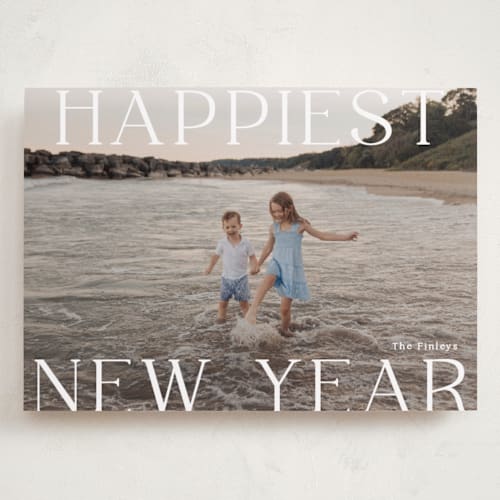This is a cotton holiday photo cards with standard by Angela Thompson called new year happiness printing on recycled smooth signature in grand
