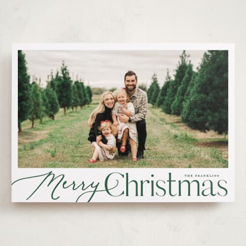 This is a evergreen holiday photo cards with standard by Carolyn MacLaren called merry mix printing on recycled smooth signature in grand