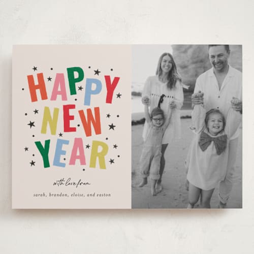 This is a confetti holiday photo cards with standard by Kercia Jane called starlight wishes printing on recycled smooth signature in grand