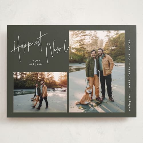 This is a pine holiday photo cards with standard by JoAnn Jinks called signature frames printing on recycled smooth signature in grand