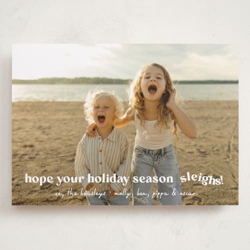 This is a snowfall holiday photo cards with standard by Megan Davis called sleigh printing on recycled smooth signature in grand