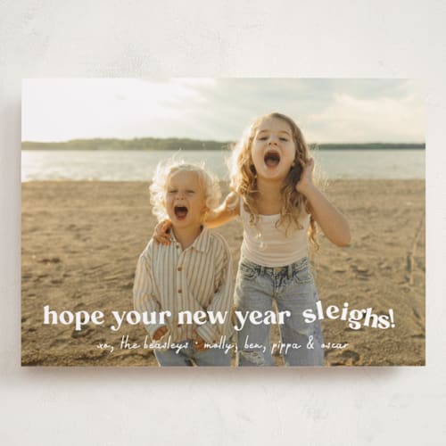 This is a snowfall holiday photo cards with standard by Megan Davis called sleigh printing on recycled smooth signature in grand