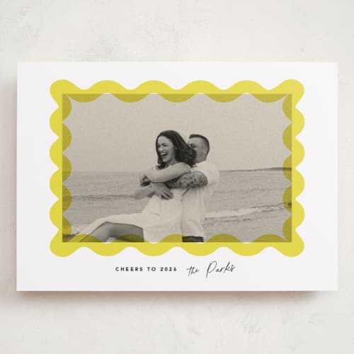 This is a halo holiday photo cards with standard by Creo Study called squiggle overlay printing on recycled smooth signature in grand