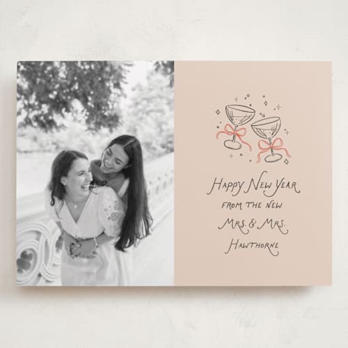 This is a candied grapefruit holiday photo cards with standard by Randi Cirelli called newlywed toast printing on recycled smooth signature in grand