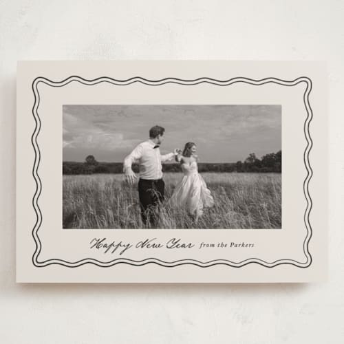 This is a eggnog holiday photo cards with standard by Brianne Larsen called wavy vintage printing on recycled smooth signature in grand