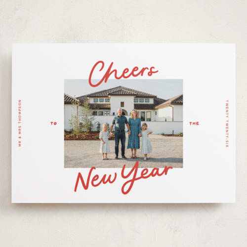 This is a holly berry holiday photo cards with standard by Abbigail Lim called a simple cheers printing on recycled smooth signature in grand