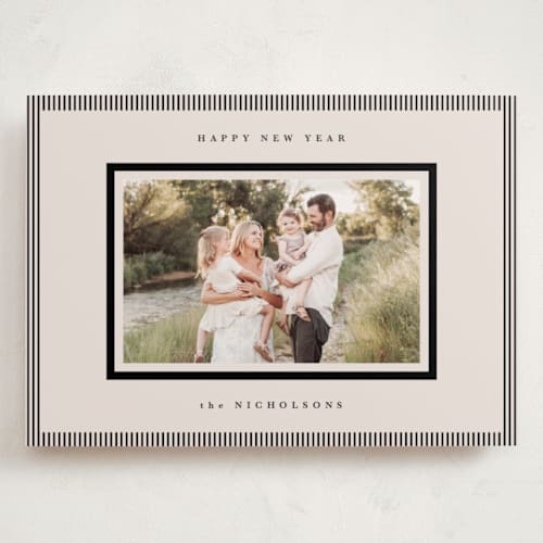 This is a linen holiday photo cards with standard by Kelly Schmidt called striped border printing on recycled smooth signature in grand