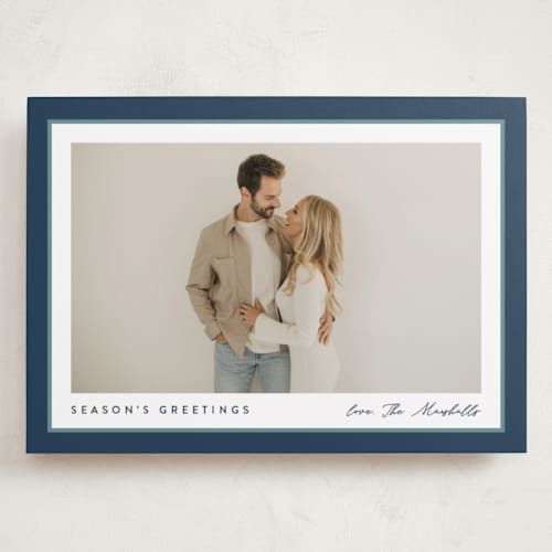 This is a glacier holiday photo cards with standard by Carolyn MacLaren called ribbon frame printing on recycled smooth signature in grand