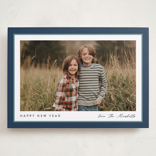 This is a glacier holiday photo cards with standard by Carolyn MacLaren called ribbon frame printing on recycled smooth signature in grand