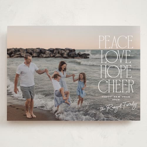 This is a snow holiday photo cards with standard by Owl and Toad called many greetings printing on recycled smooth signature in grand