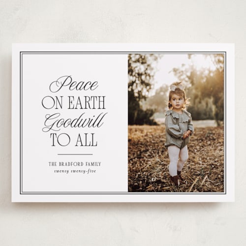 This is a snowfall holiday photo cards with standard by Nicole Walsh called goodwill to all printing on recycled smooth signature in grand