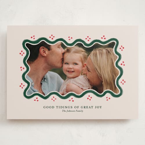This is a holly berry holiday photo cards with standard by Rachel Mattern called good tidings & great joy printing on recycled smooth signature in grand