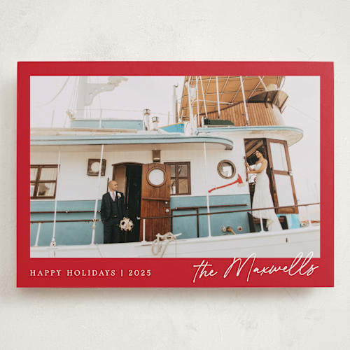 This is a santa holiday photo cards with standard by Jackie Crawford called scripted penmanship frame printing on recycled smooth signature in grand