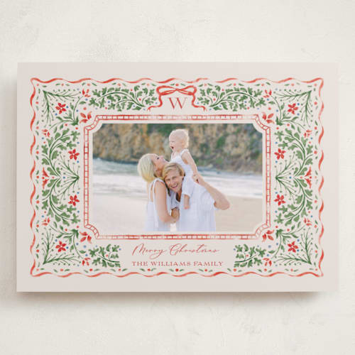 This is a poinsettia holiday photo cards with standard by Paper Sun Studio called vintage christmas printing on recycled smooth signature in grand