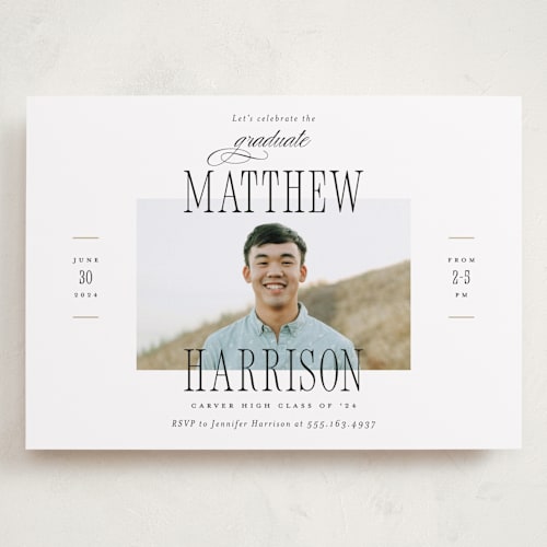 This is a tuxedo graduation invitations with standard by Pink House Press called posh party printing on recycled smooth signature in grand