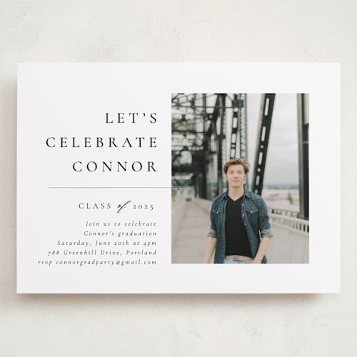 This is a snow graduation invitations with standard by Meggy Masters called divided printing on recycled smooth signature in grand