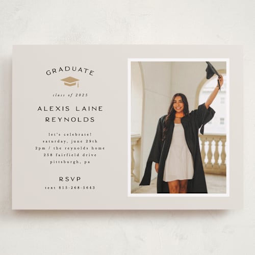 This is a ecru graduation invitations with standard by Hooray Creative called official party printing on recycled smooth signature in grand