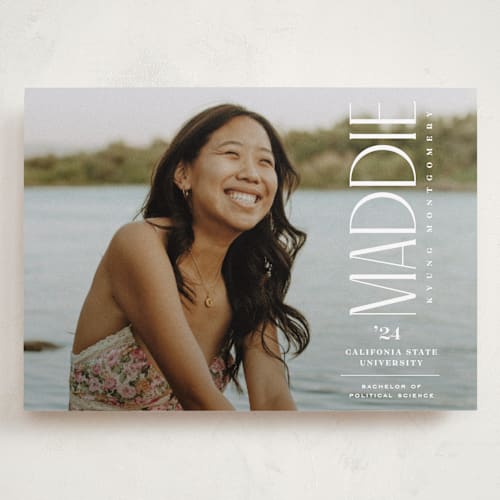 This is a snow graduation announcements with standard by Owl and Toad called pillar printing on recycled smooth signature in grand