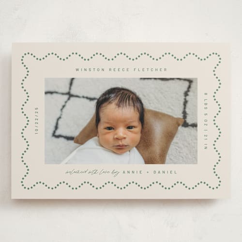 This is a moss grand birth announcements with standard by Kelly Ambrose called squiggle printing on signature in grand