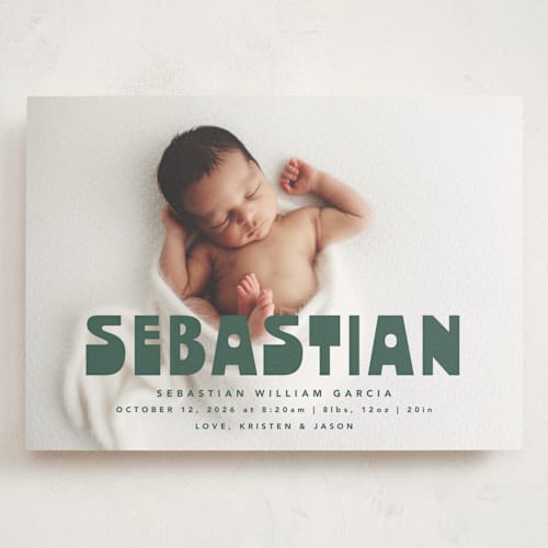 This is a forest grand birth announcements with standard by Anna Elder called boldly named printing on signature in grand